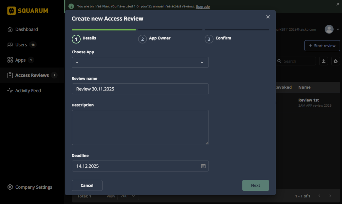 Create new Access Review - Step1