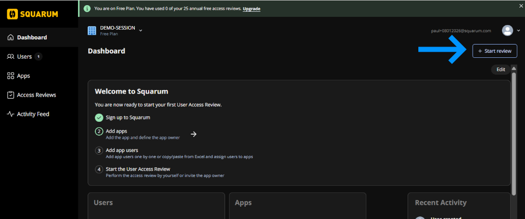 Quick start user access review - create new