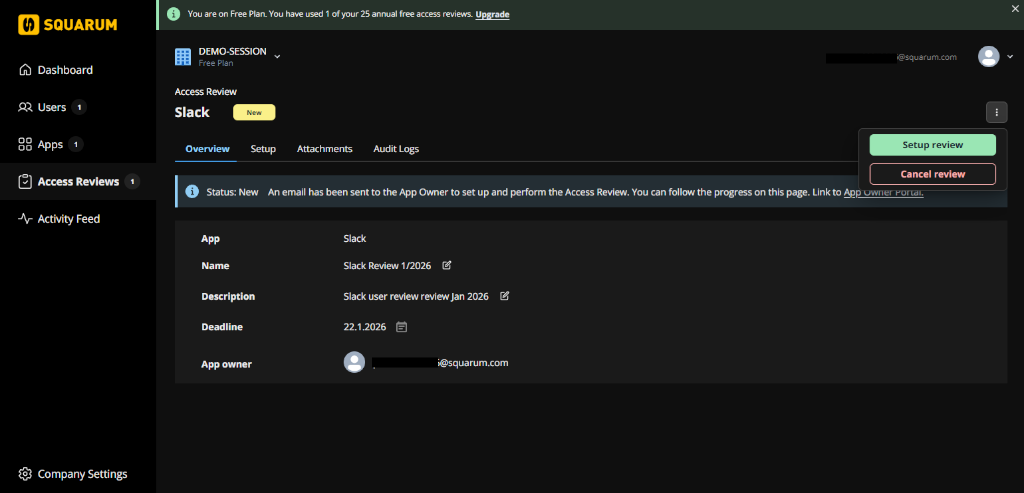 Quick start user access review - setup