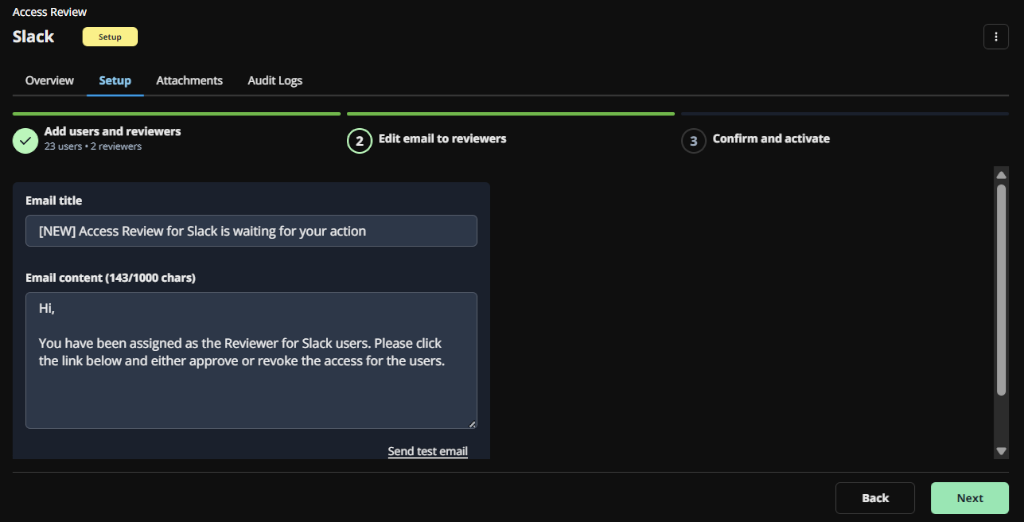 Quick start user access review - email to reviewers