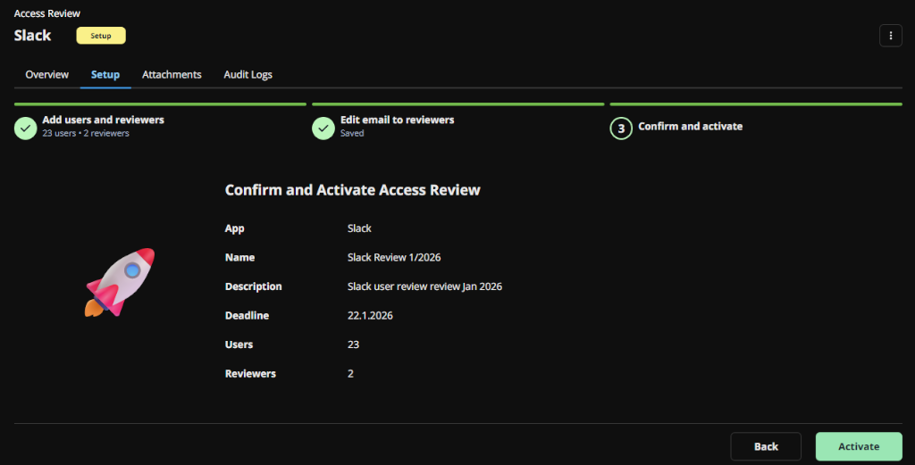 Quick start user access review - confirm and activate