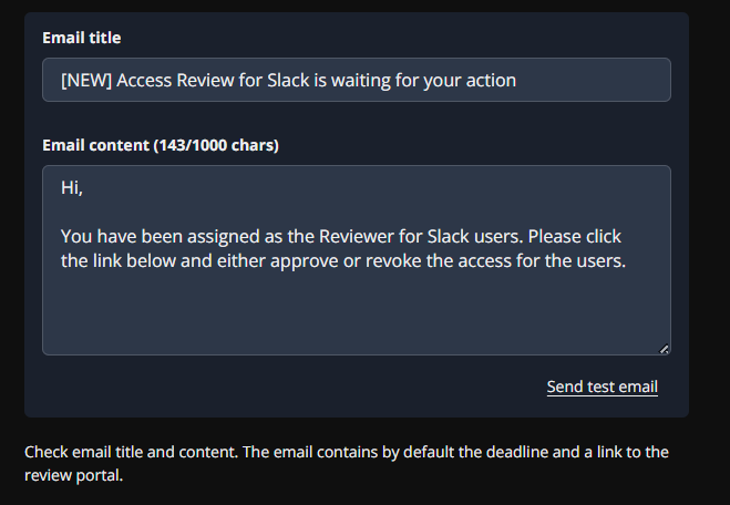 Setup user access review email to reviewers