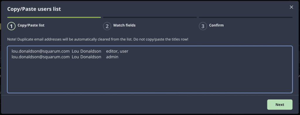 UAR copy paste users with multiple roles
